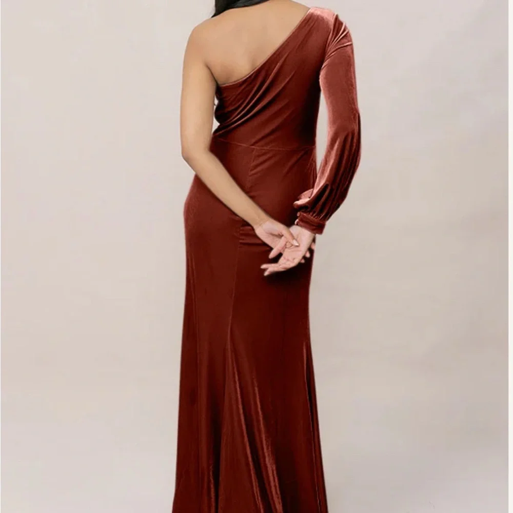 Revelry One-Shoulder Rust Dress - Picture 2 of 7